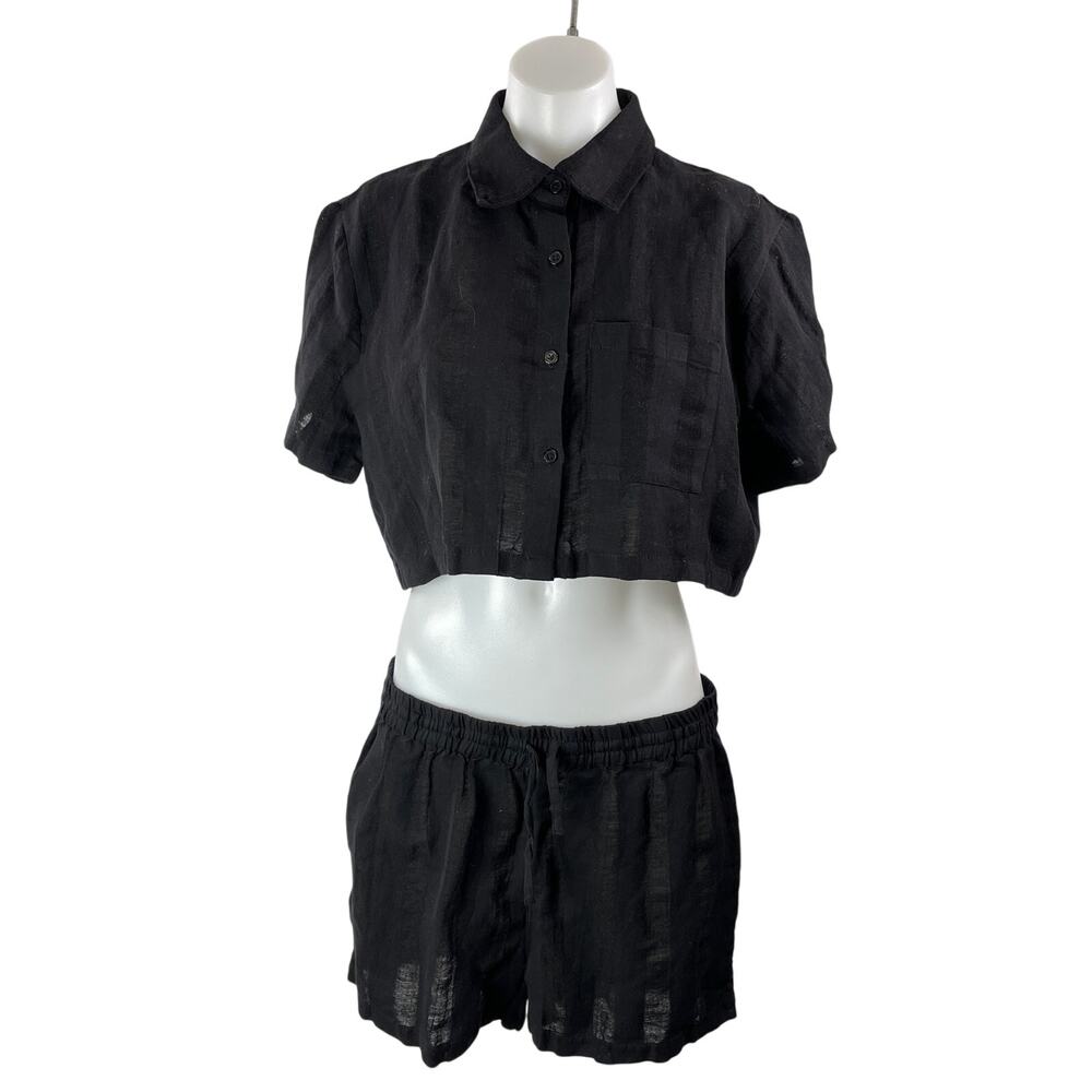 NEW Solid & Striped The Cropped Cabana Shirt Black Linen & Mini Shorts Sets Sz L